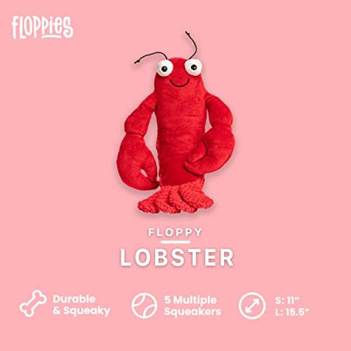 fabdog Floppies Plush Dog Toy - Cute & Durable Squeaky Dog Toys - Best Squeak Toy for Puppies and All Breeds | Ideal Pet Gift| Small Lobster