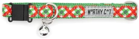 THE WORTHY DOG Christmas Patterns, Breakaway Cat Collar with Bell, RDG