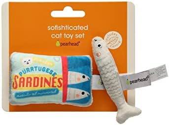 Pearhead Pet Sardines and Fish Plush and Crinkle Cat Toy Set, Includes Catnip, Kitty Owner Playtime Accessory, Set of 2