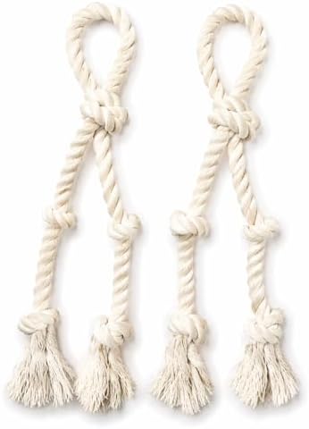 Dog Rope Toy 2 Pack, 18 in Heavy Duty Cotton Tug Toy for Medium Large Dogs, Interactive Tug of War & Chew Rope, Natural Undyed, Teeth Cleaning