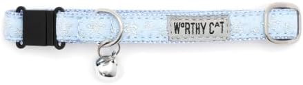 THE WORTHY DOG Christmas Patterns, Breakaway Cat Collar with Bell, Blue