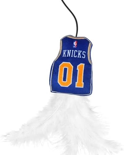 NBA NEW YORK Knicks Team Jersey Wand with CAT NIP, Cat Toy Jersey Shaped Plush Teaser Toy for Cats & Kittens - Interactive Pet Toy for Play & Exercise
