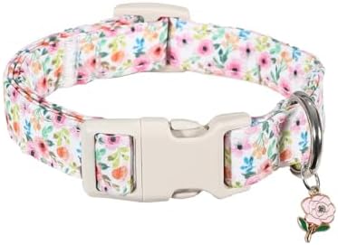 Dog Collar, Floral Girl Dog Collar with Pink Flowers, Cute Spring Summer Pattern for Girls Boys Small Medium Large Dogs, Soft Puppy Collar
