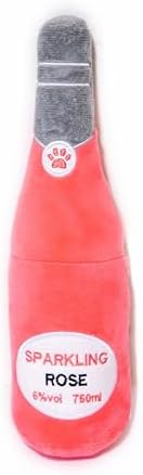 Glow Pups Rose Puppy Toy, Wine Dog Toy with Squeaker, Fun Alcohol Parody Plush Toy for Dogs, Ultra-Soft Microfiber, Interactive Play, Pink