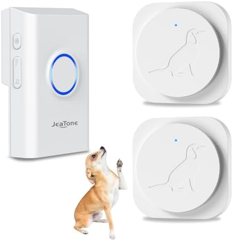 JeaTone Dog Door Bell, Smart Wireless Potty Training to Ring, 2 Pack Button | Dog Bells to Go Outside, Easy Training Dog to Ring the Bell, White