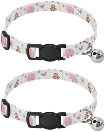 Cute Elephants Puppy Collar with Bell 2 Pack Cat Collars Adjustable 10.6 to 17.1 Inches