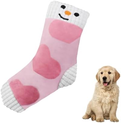 Andiker Squeaky Dog Toys, Cute Sock Shape Dog Chew Toys with Squeaker Crinkle Paper Hidden Food Hole Interactive Dog Toys for Small and Medium Dogs Chewing Teeth Grinding Playing (Pink)