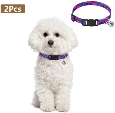 Neon Skull Colorful Collar with Bell for Dog Puppy 2 Pack Kitten Collar Adjustable 10.6 to 17.1 Inches