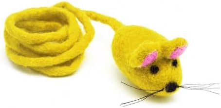 Glaciart One Felt Mouse Cat Toy – Soft Fuzzy Enrichment 100% Natural Wool - Interactive Catnip Play Cat Toy Set - Safe for Pets, Non-AZO Colored Dyes - 42” Long