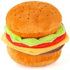 P.L.A.Y. Cute Plush Dog Toys - Fast Food Themed Durable Giggle Chew Toy, Great for Puppies & Small, Medium, Large Dog - Machine Washable, Recycled Materials (American Classic Burger, X-Small)