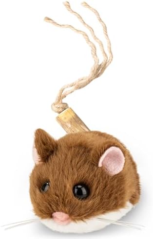 Migipaws Interactive MigiMouse Cat Toy 360° Rolling & Spin with Wiggling Tail for Indoor Cats Smart Motion Sensor, Realistic Squeak, Rechargeable Plush Kitten Toy (Brown)