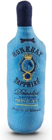 Dog Diggin Designs Bonebay Sapphire Plush Dog Toy Gin Bottle | Luxury-Inspired Parody Gin Bottle Dog Toy with Squeaker, Soft Plush Novelty Dog Toy – Shaken, Not Stirred!