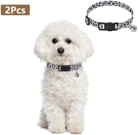 Black White Cow Spots Collar for Kitten, 2 Pack Decorative Pet Collar with Bell