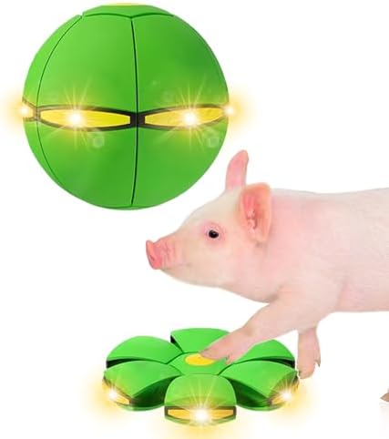 Pig Toy - Toy for Pigs, Interactive Pig Flying Saucer Disc Ball Toys with 6 Lights for Mini Pigs, Enrichment Play for Pet Pigs Supplies Enjoyment and Fun-Green
