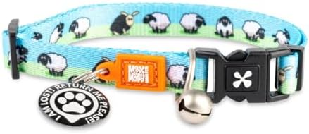 Max & Molly Urban Pets Fun & Bright Cat Collar w/Jingle Bell, Breakaway Safety Buckle, Adjustable Sizing & Smart ID Personalized Tag for Girl or Boy Cats/Kittens, Whimsy Sheep Design (189021)
