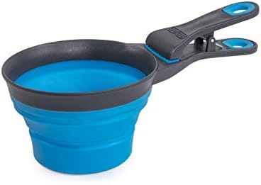 Dexas Popware for Pets Collapsible Klip Scoop, 3-in-1 Pet Food Scoop, Measuring Cup and Bag Clip, 2 Cup Capacity, Pro Blue