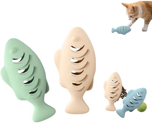 2Pcs Silicone Cat Toys, Multi-Functional Treat Dispenser, Interactive Feeder Toy for Indoor Cats, Food Puzzle Kitten Toys, Pet Training Toy with Catnip Ball (Pink&Green/Blue)
