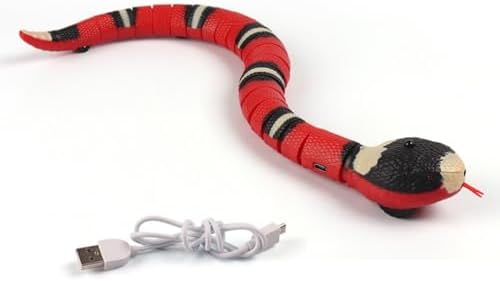 Electric Cat Toy Snake Robot Moving Pet Toy Interactive Snake USB Rechargeable Pet Gadget Realistic Banded Look and Self Steering Suitable for Indoor Play Kitten Training Homes