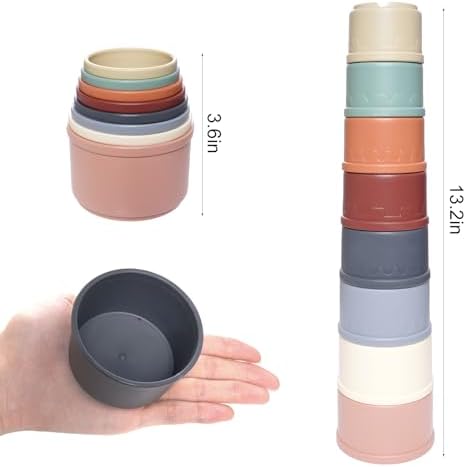 8 Pcs Stacking Cups for Rabbits, Multi-Colored Bunny Toys of Different Sizes, Nesting Cups Toys for Small Animals Hiding Food and Playing