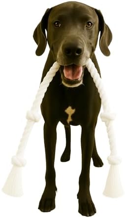 35" Dog Rope Tug Toy – 5-Knot Cotton Rope, Perfect Balance for Tug & Chew, Durable Interactive Toy for Medium & Large Dogs (22–88 lbs), Indoor & Outdoor, Washable, White