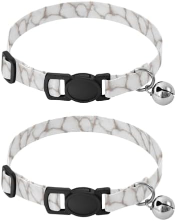 White Marble Pet Collar 2 Pack Pet Collars for Cats Adjustable Length 10.6" to 17.1"