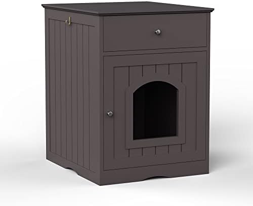 Wooden Cat Litter Box Enclosure with Drawer, White, Side Table Nightstand, Indoor Pet Crate, 18.9 x 20.9 x 25 Inches (Brown)