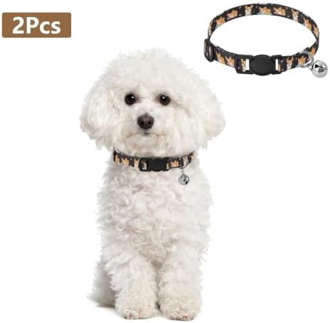 2 Pack Cat Collar Cute Cartoon Dogs Black Kitten Bell Collar, Adjustable 10.6 to 17.1 Inches