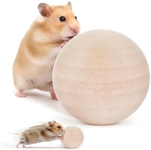 (2.36 inches) Hamster Wooden Grinding Ball Natural Pine Wood Non-Toxic Gnawing Toy pet Sports and Relaxation Supplies Golden Bear Flower Branch Mouse Teeth Care Interactive Ball