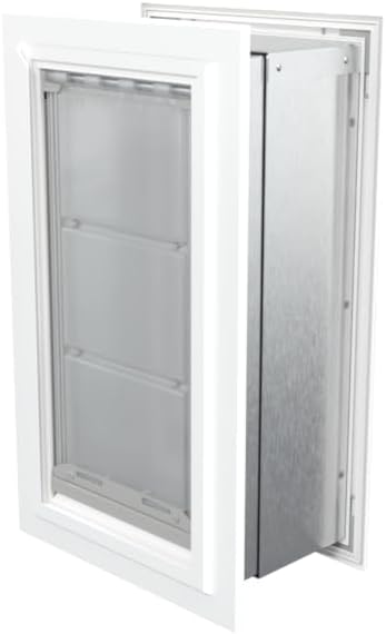 Endura Flap Single Flap Pet Door for Thick Walls | Deep Wall Design up to 13" Thick | Insulating Dual-Layer Flap & Durable Aluminum Frame | Includes Locking Cover | White, Medium, Single Flap