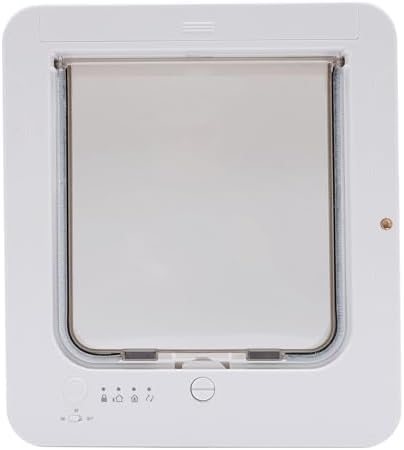 GLOGLOW Smart Pet Door Battery Operated Cat Door Electronic Pet with 4 Modes Auto Unlocking for Pets with Sensing Collar (White + Remote Control)