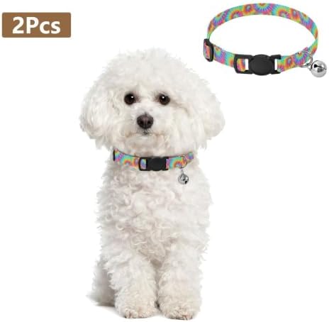 Rainbow Tie Dye Pet Collar 2 Pack Comfortable Cat Collar Adjustable Length 10.6" to 17.1"