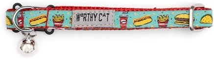 THE WORTHY DOG Summer Patterns, Breakaway Cat Collar with Bell, Turq