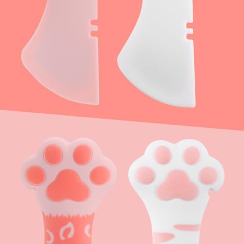 lasuroa 2pcs Cat Dog Food Spoon, Silicone Paw Spoon for Wet Food Versatile Pet Spatula Cute Shape Mixing Spoons Can Opener Mini Treat Dispenser for Cat Dog Supplies (Pink & White)