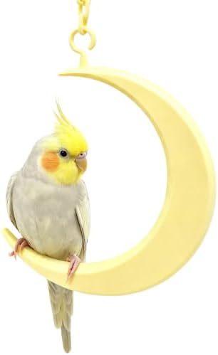 Hanging Moon Bird-Swing Perch, Parakeet Swing Toys with Chain, Grinding Claw Beak Cage Accessory for Small Parrots