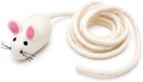 Glaciart One Felt Mouse Cat Toy – Soft Fuzzy Enrichment 100% Natural Wool - Interactive Catnip Play Cat Toy Set - Safe for Pets, Non-AZO Colored Dyes - 100” Long