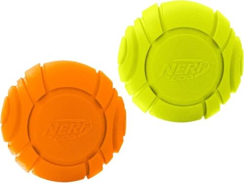 Nerf Dog Sonic Ball Dog Toys, Lightweight, Durable and Water Resistant, 2.5 Inches, for Small/Medium/Large Breeds, Two Pack, Green and Orange