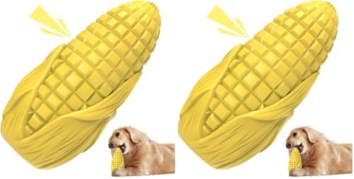 Dog Chew Toys for Aggressive Chewers,Idestructible Tough Durable Squeaky Interactive Dog Toys，Durable Dog Teeth Cleaning Toy for Medium Large Breeds，Corn Stick Toy (Yellow) (Pack of 2)