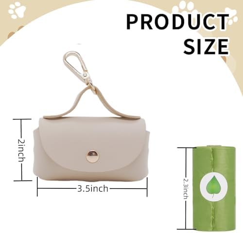 Leather Poop Bag Holder Dispenser for Leash, Portable and Reusable Dog Poop Bag Dispenser, Dog Bag Holder for Walking, Outdoor, Travelling (Beige)