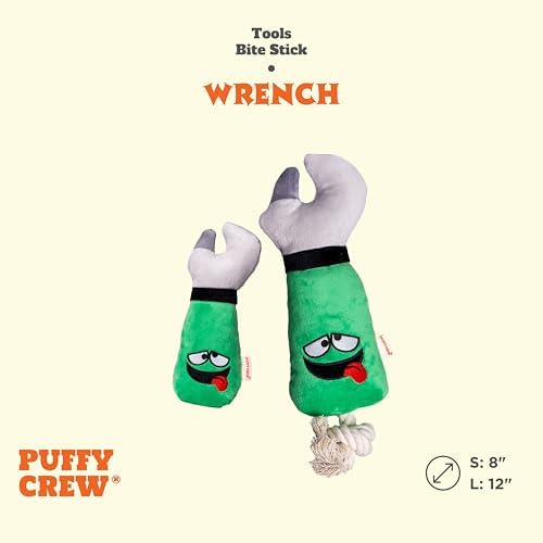 Squeaky Dog Plush Toy, Tools Bite_Stick Collection, 12", for Various Sized Dogs (Wrench, Large)