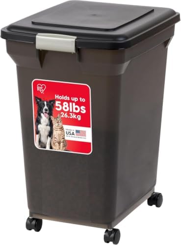 IRIS USA Dog Food Storage Container, Up to 58 lbs, Smoke Black, Made in USA