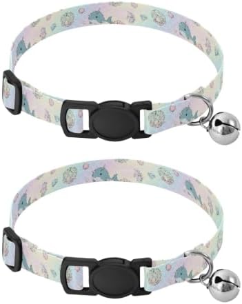 Cute Cartoon Whales Puppy Collar with Bell 2 Pack Cat Collar Adjustable 10.6 to 17.1 Inches