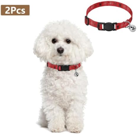 Red Black White Spiders Webs Dog Collars for Small Dogs, 2 Pack Puppy Collar with Bell