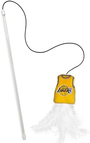 Pets First NBA LA Lakers Team Jersey Wand with CAT NIP, Cat Toy Jersey Shaped Plush Teaser Toy for Cats & Kittens - Interactive Pet Toy for Play & Exercise