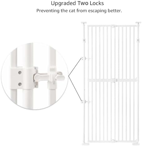 unipaws 75" H Extra Tall Cat Safety Gate, Auto Closing and No Drilling | Fit for 21"-34" Wide and 75"-98" Height Opening, Fit for Doorway Hallway Stairs, Cat Dog Proof, Indoor Use, White