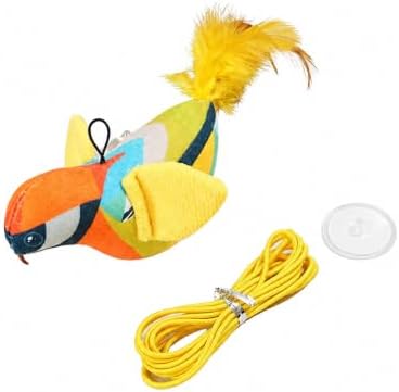 Interactive Chirping Bird Cat Toy, Hanging Door Suction Cup Teaser with Elastic Cord, Plush Feather Swing Toy for Indoor Cats, Exercise and Boredom Relief