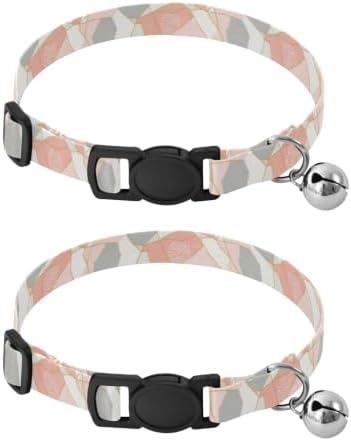Geometric Gold Lines Pastel Metal Bell Included Pet Collars 2 Pack Soft Polyester Pet Collar