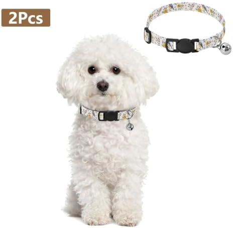 Colorful Watercolor Flowers Lightweight Pet Collar for Cats and Dogs, 2 Pack Puppy Collar with Bell