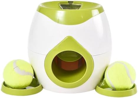 Interactive Dog Training Toy, Dog Tennis Ball Food Reward Machine with Automatic Treat Dispenser, Rechargeable Tennis Ball Throwing Machine for Small to Medium Dogs (Green)