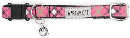 THE WORTHY DOG Graphic Pattern, Breakaway Cat Collar, with Bell, Hot Pink
