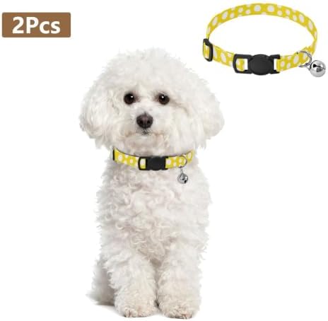 White Polka Dots Yellow Metal Bell Included Cats Collar 2 Pack Collars for Puppies